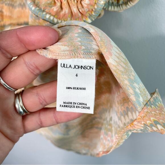 Ulla Johnson | Women’s Corine Top 100% Silk Blouse Tie Neck Crepe Ruffle Trim 4 - Picture 8 of 10